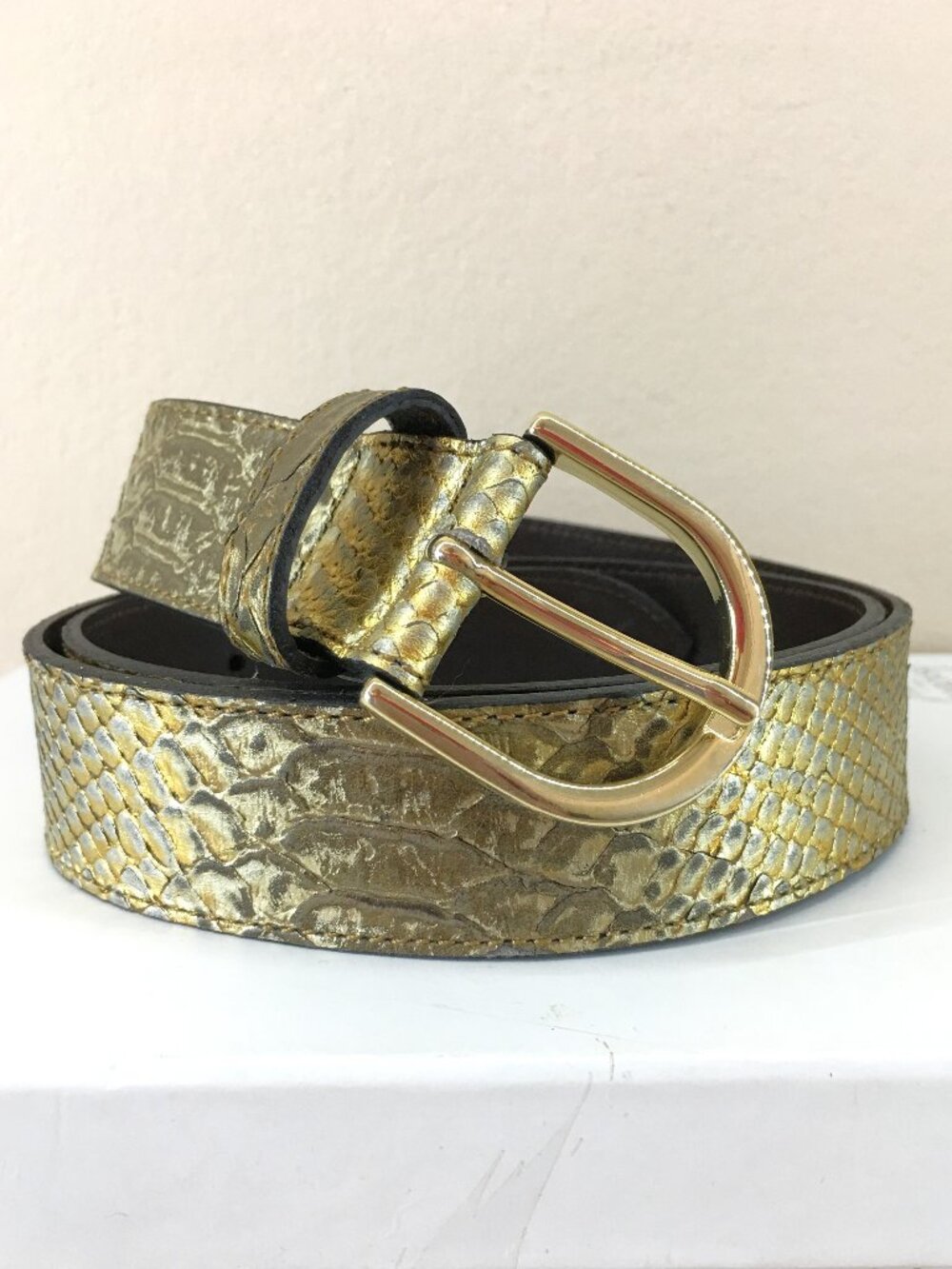 𝐁𝐄𝐑𝐆𝐄 Metallic Snakeskin Italian Leather Belt - NEW (w/o tags) circa 2000's - Picture 2 of 10